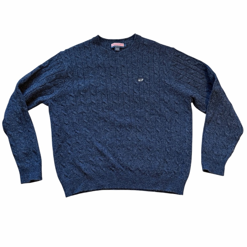 Vineyard Vines Cable Knit Sweater Mens L Blue‎ Wool Preppy Fisherman